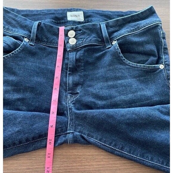 Hudson Collin Jeans Flap Mid Rise Bootcut Flare Crop Dark Wash Stretch 31/10 EUC - Picture 7 of 12